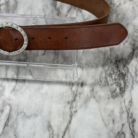 VTG American Eagle Outfitters Brown Leather Belt Womens Small Rhinestone Buckle - Picture 8 of 8